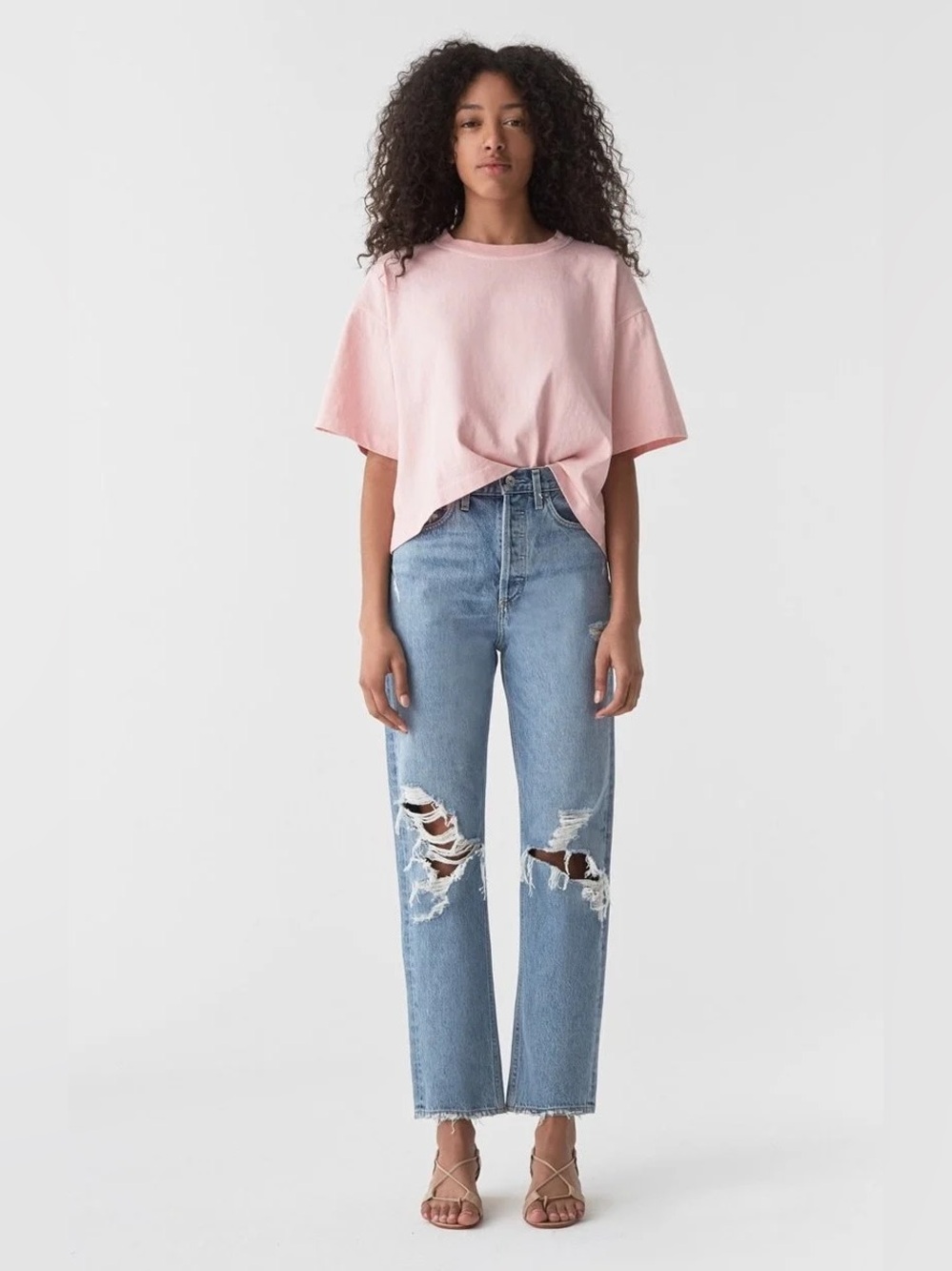 Agolde 90's Mid Rise Loose Fit Distressed Jeans in Fall Out
